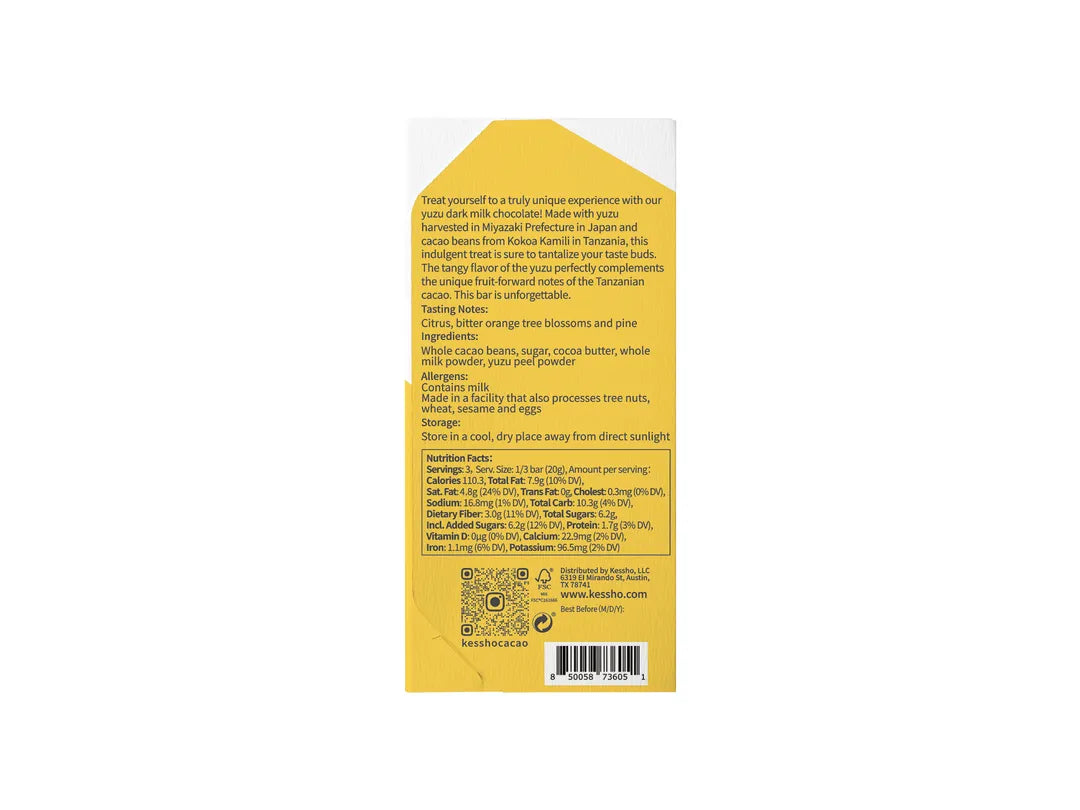 Japanese Yuzu 56% Dark Milk Chocolate Bar
