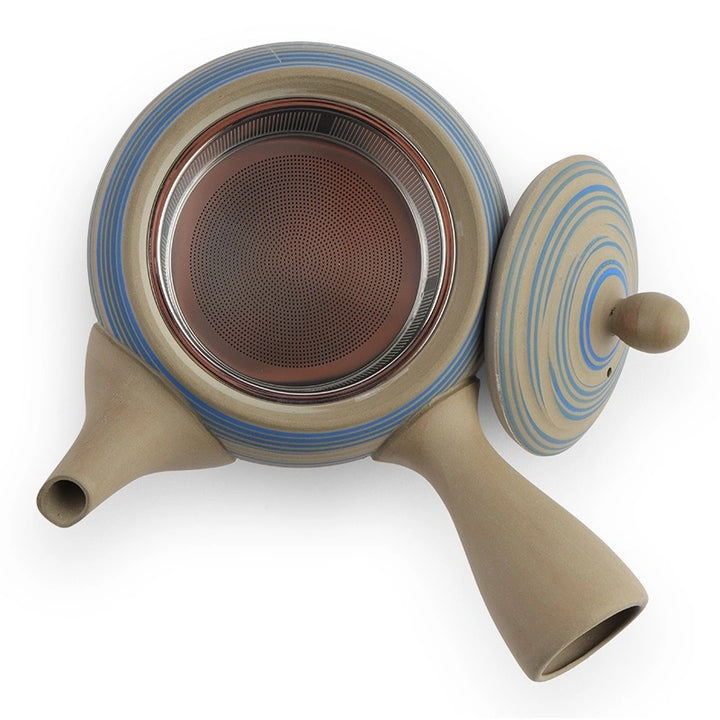 Japanese Blue Spiral Kyusu Teapot