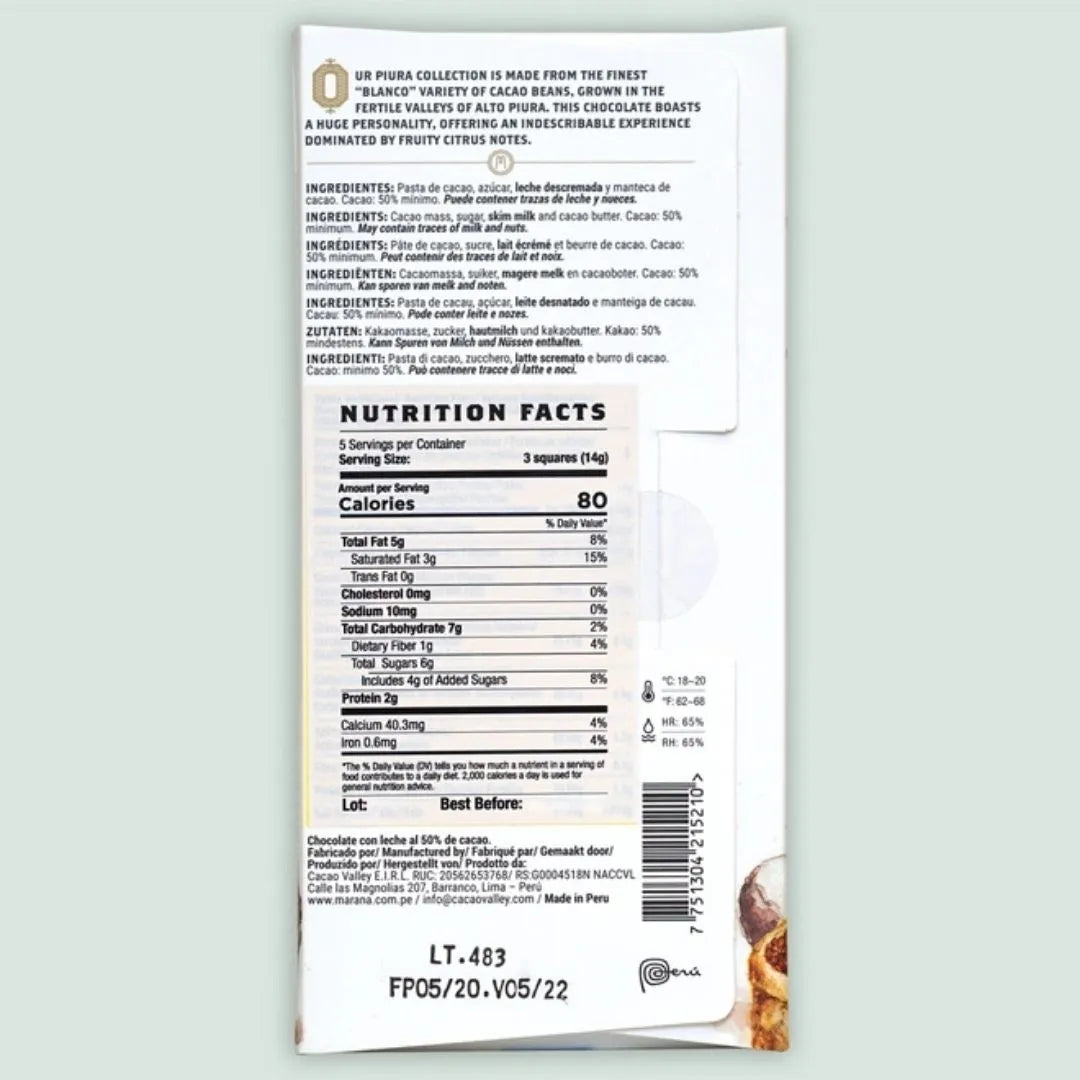 Marana Milk Chocolate Bar Piura 50% (Peruvian Chocolate)