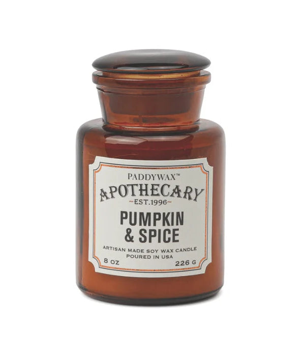 Paddywax Apothecary Pumpkin &amp; Spice candle in a glass jar on a white background