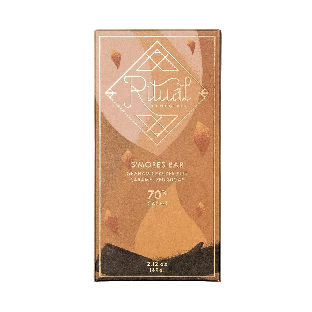 Pictural chocolate bar packaging on a marble surface