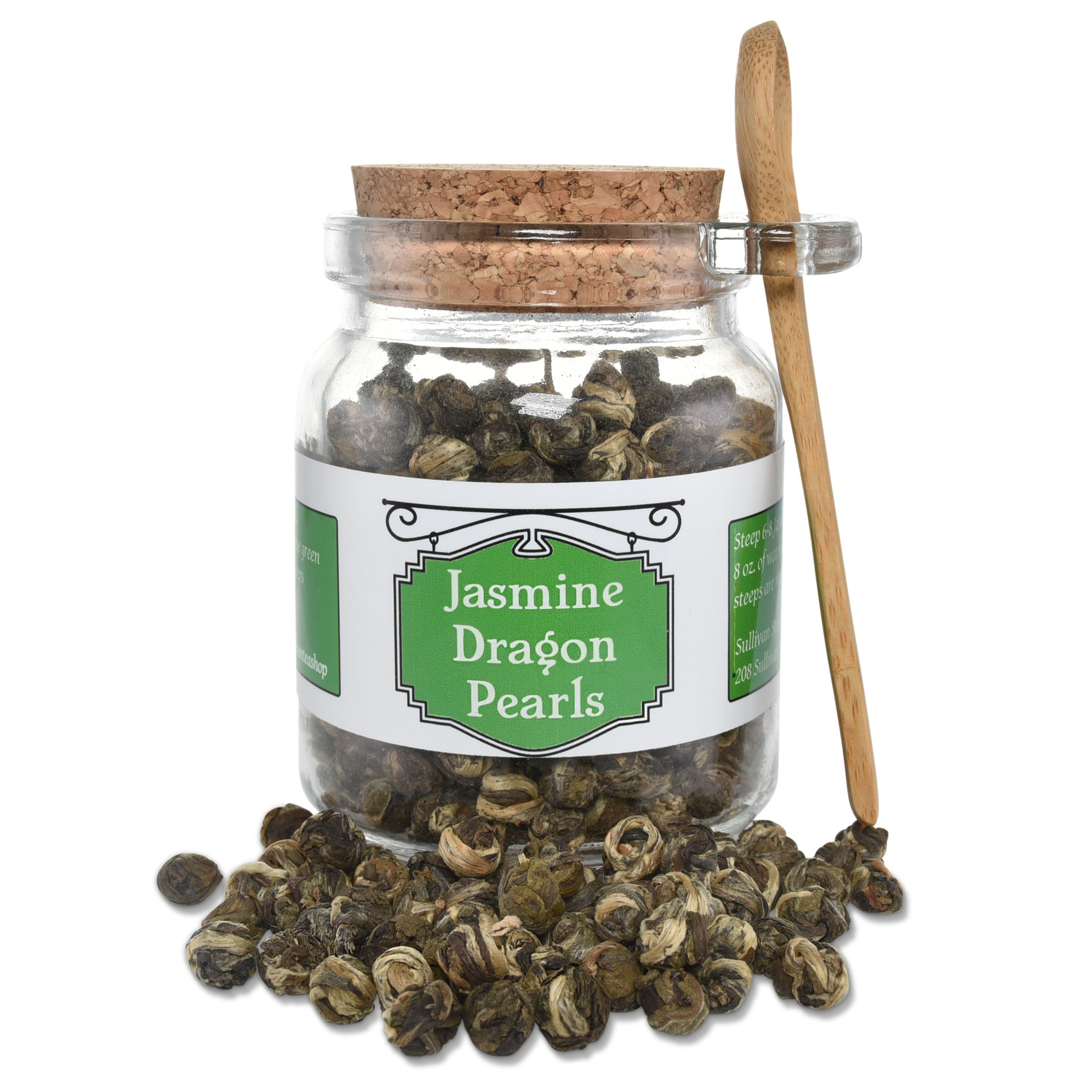 Jasmine Dragon Pearls Gift Jar with wooden teaspoon from Sullivan Street Tea & Spice Company