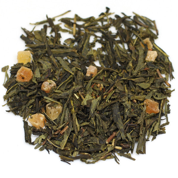 Strawberry Fields organic green tea loose leaf with dried strawberry pieces, from Sullivan Street Tea and Spice Company